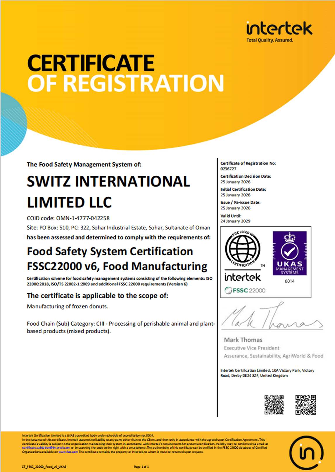 Food Safety Certificate (FSSC V6)_SILL_Sohar
